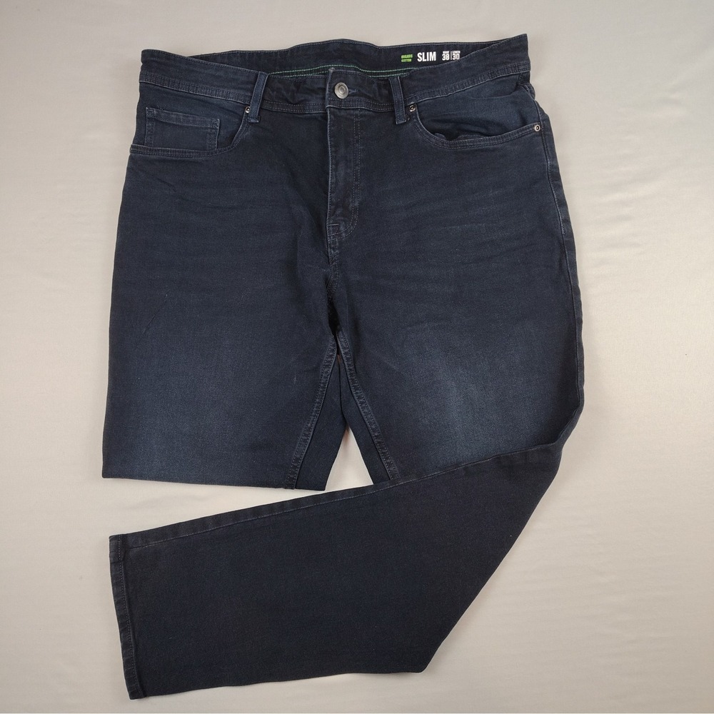 F&F Men's Slim Fit 38x30 Dark Blue Organic Cotton Jeans Denim Casual Travel